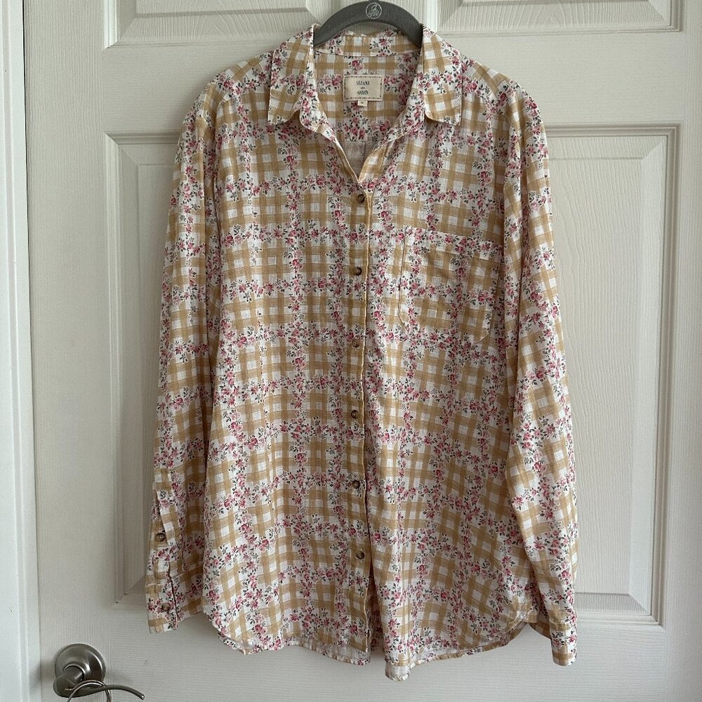 Sezane X Andion Max Beige Gingham and Floral Print Sz 38/6